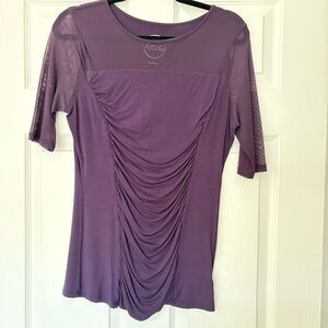 INC International Concepts Purple Draped Ruched Sheer Sleeve Blouse